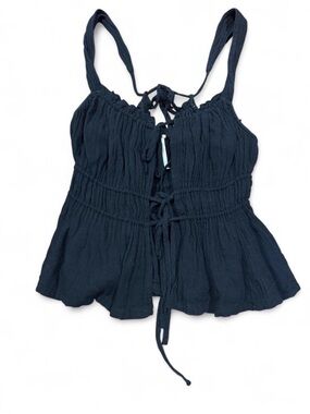 Free People Black Tie-Front Smocked Cami Top